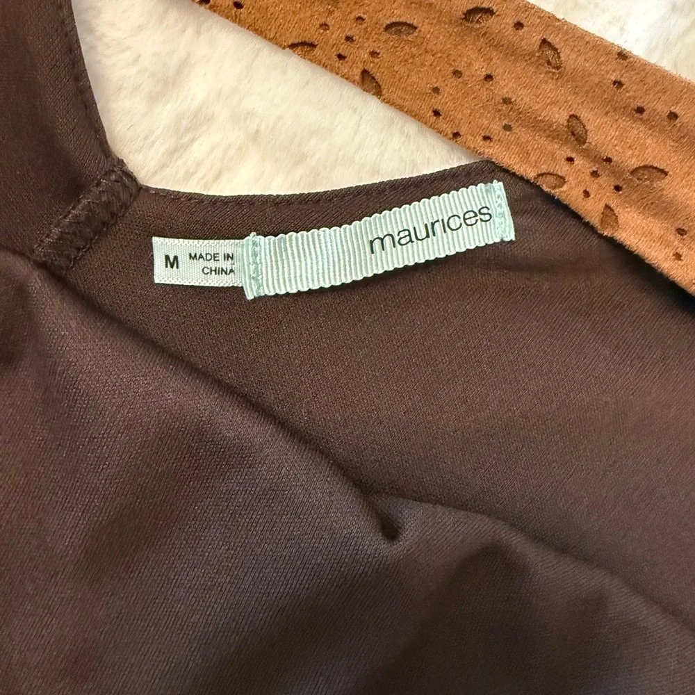 Maurices Brown Suede Eyelet Mini Dress Size M - Picture 8 of 8